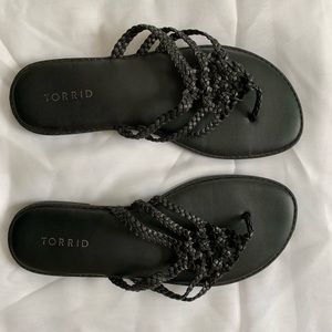 Torrid | Black Faux Leather Braided Flip Flop
